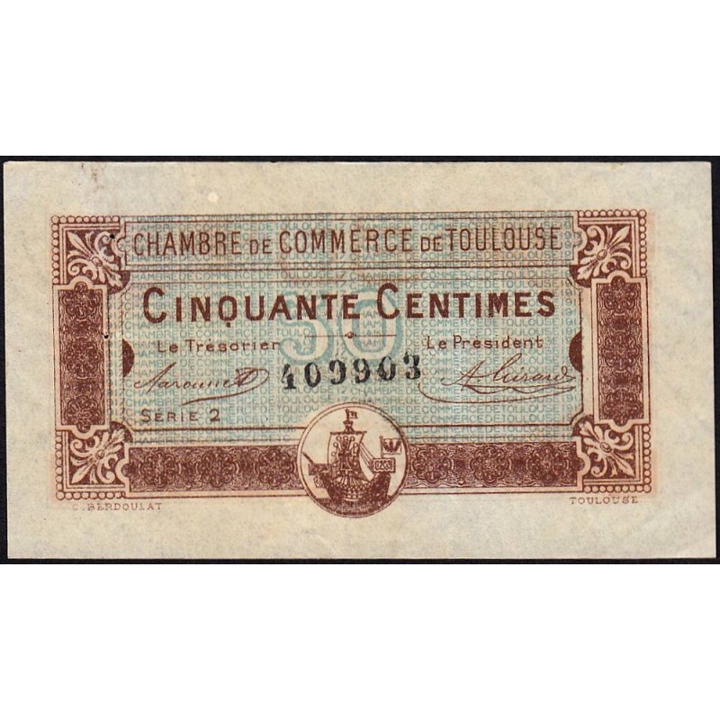 Toulouse - Pirot 122-22 variété - 50 centimes - Série 2 - 20/06/1917 - Etat : TTB