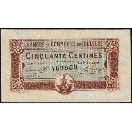 Toulouse - Pirot 122-22 variété - 50 centimes - Série 2 - 20/06/1917 - Etat : TTB