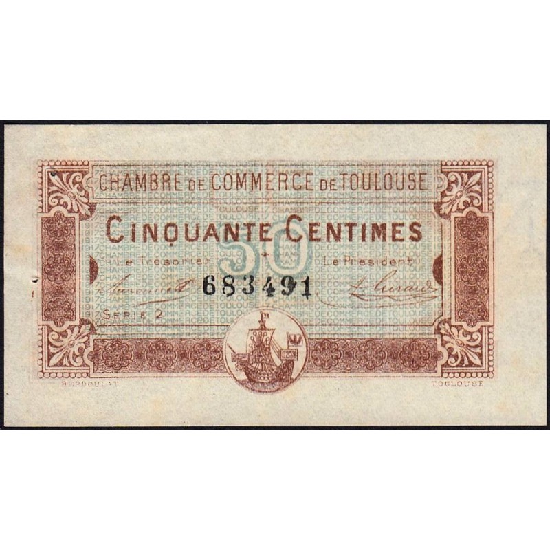 Toulouse - Pirot 122-22 variété - 50 centimes - Série 2 - 20/06/1917 - Etat : TTB+
