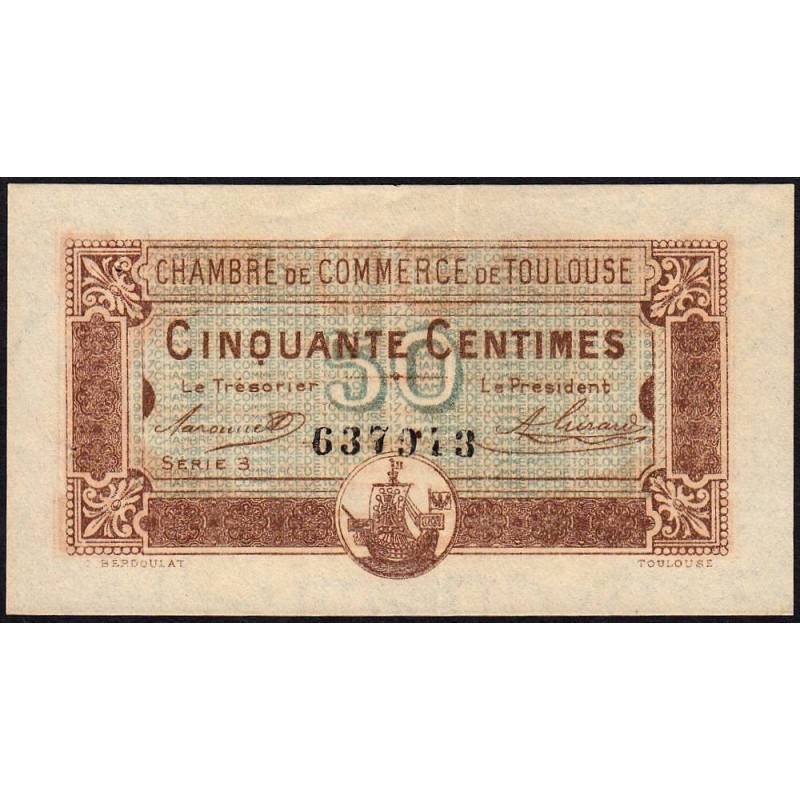 Toulouse - Pirot 122-22 variété - 50 centimes - Série 3 - 20/06/1917 - Etat : SUP