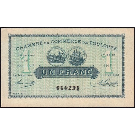 Toulouse - Pirot 122-27 variété - 1 franc - Série 1 - 20/06/1917 - Petit numéro Etat : SPL