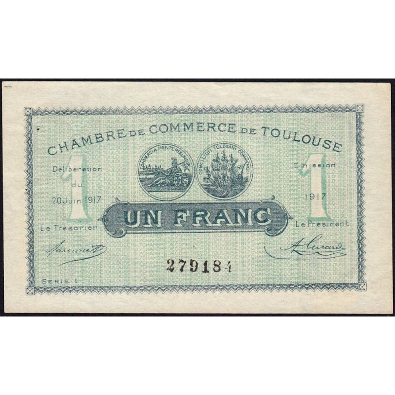 Toulouse - Pirot 122-27 variété - 1 franc - Série 1 - 20/06/1917 - Etat : TTB