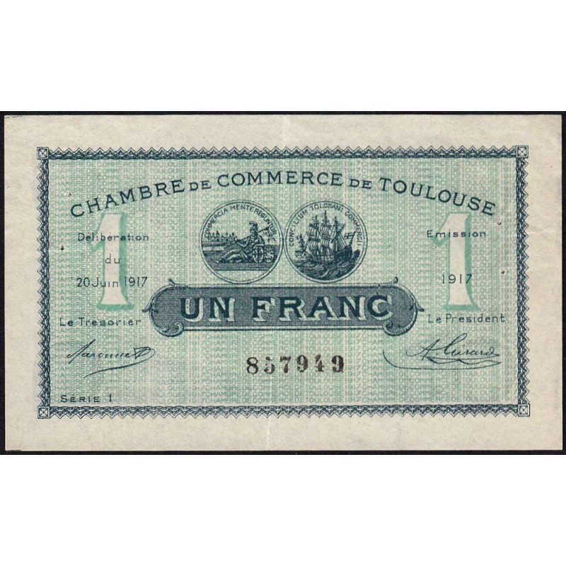 Toulouse - Pirot 122-27 variété - 1 franc - Série 1 - 20/06/1917 - Etat : TTB+