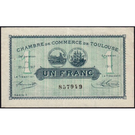 Toulouse - Pirot 122-27 variété - 1 franc - Série 1 - 20/06/1917 - Etat : TTB+