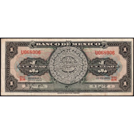 Mexique - Pick 59l - 1 peso - Série BIM - Préfixe S - 22/07/1970 - Etat : TB