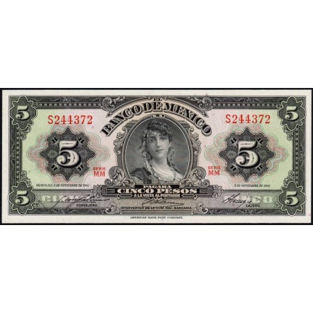Mexique - Pick 60g - 5 pesos - Série MM - Préfixe S - 08/11/1961 - Etat : NEUF