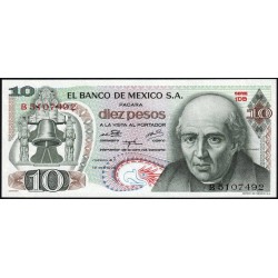 Mexique - Pick 63g_4 - 10 pesos - Série 1DB - Préfixe B - 16/10/1974 - Etat : pr.NEUF