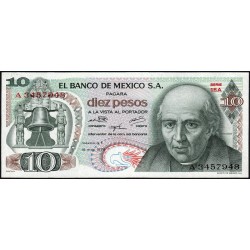 Mexique - Pick 63h_5 - 10 pesos - Série 1EA - Préfixe A - 15/05/1975 - Etat : SUP+ à SPL