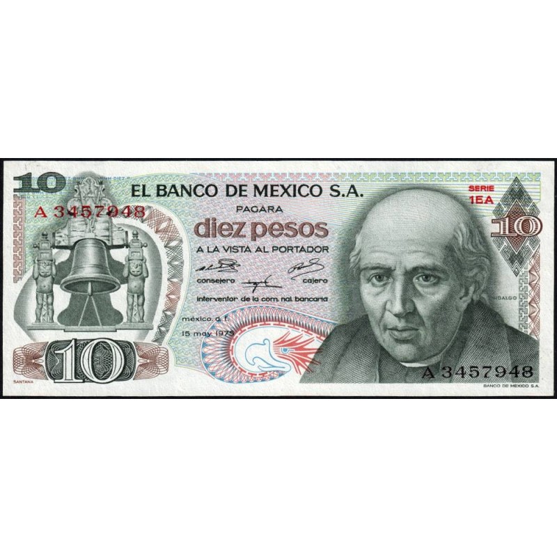 Mexique - Pick 63h_5 - 10 pesos - Série 1EA - Préfixe A - 15/05/1975 - Etat : SUP+ à SPL