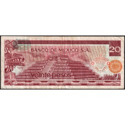 Mexique - Pick 64b_6 - 20 pesos - Série AY - Préfixe Y - 18/07/1973 - Etat : TB