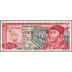 Mexique - Pick 64c_4 - 20 pesos - Série CD - Préfixe D - 08/07/1976 - Etat : TTB