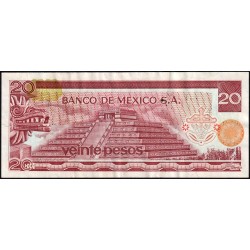 Mexique - Pick 64c_4 - 20 pesos - Série CD - Préfixe D - 08/07/1976 - Etat : TTB