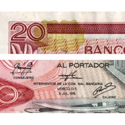 Mexique - Pick 64c_4 - 20 pesos - Série CD - Préfixe D - 08/07/1976 - Etat : TTB