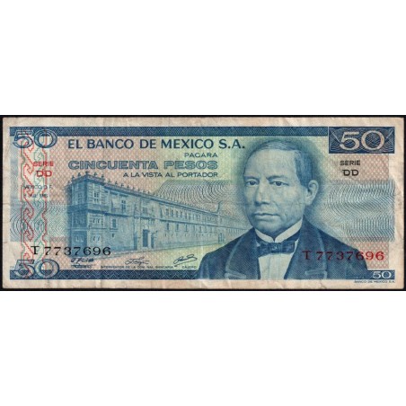 Mexique - Pick 65b - 50 pesos - Série DD - Préfixe D - 08/07/1976 - Etat : TB
