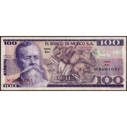 Mexique - Pick 66a - 100 pesos - Série EH - Préfixe M - 30/05/1974 - Etat : TB+