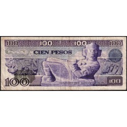 Mexique - Pick 66b - 100 pesos - Série JJ - Préfixe W - 05/07/1978 - Etat : TB+