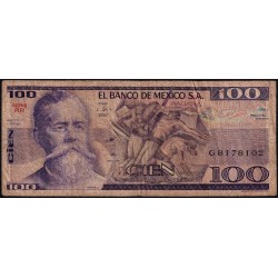 Mexique - Pick 74a - 100 pesos - Série RR - Préfixe G - 27/01/1981 - Etat : B+ à TB-