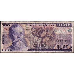 Mexique - Pick 74b - 100 pesos - Série TZ - Préfixe R - 03/09/1981 - Etat : TB