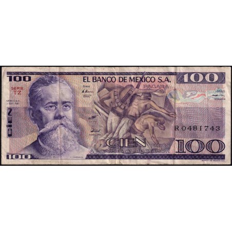 Mexique - Pick 74b - 100 pesos - Série TZ - Préfixe R - 03/09/1981 - Etat : TB