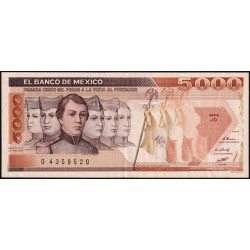 Mexique - Pick 88b - 5'000 pesos - Série JD - Préfixe G - 24/02/1987 - Etat : TTB+