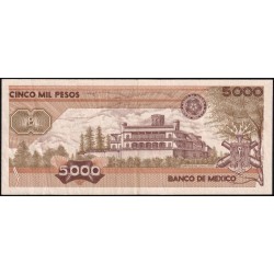 Mexique - Pick 88b - 5'000 pesos - Série JD - Préfixe G - 24/02/1987 - Etat : TTB+