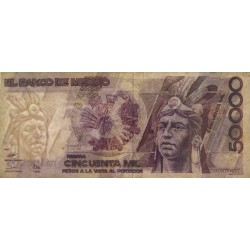 Mexique - Pick 93b_2 - 50'000 pesos - Série FZ - Préfixe S - 10/01/1990 - Etat : TB+