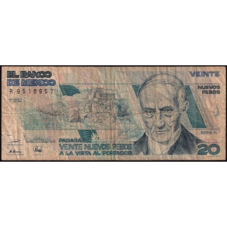 Mexique - Pick 96 - 20 nuevos pesos - Série H - Préfixe R - 31/07/1992 - Etat : B+