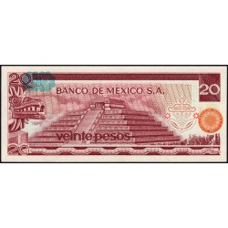 Mexique - Pick 64d_4 - 20 pesos - Série DM - Préfixe M - 08/07/1977 - Etat : NEUF