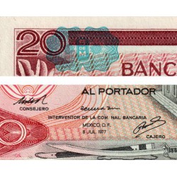 Mexique - Pick 64d_4 - 20 pesos - Série DM - Préfixe M - 08/07/1977 - Etat : NEUF