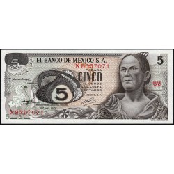 Mexique - Pick 62c_1 - 5 pesos - Série 1AN - Préfixe N - 27/06/1972 - Etat : NEUF