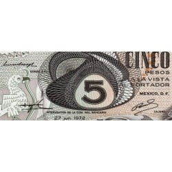 Mexique - Pick 62c_1 - 5 pesos - Série 1AN - Préfixe N - 27/06/1972 - Etat : NEUF