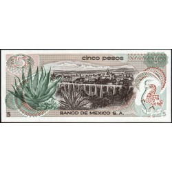 Mexique - Pick 62c_1 - 5 pesos - Série 1AW - Préfixe W - 27/06/1972 - Etat : NEUF