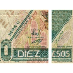 Mexique - Pick 105b - 10 pesos - Série U - Préfixe N - 10/03/1996 - Etat : TB-