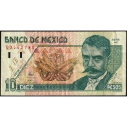 Mexique - Pick 105b - 10 pesos - Série AC - Préfixe E - 10/03/1996 - Etat : TB+