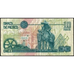 Mexique - Pick 105b - 10 pesos - Série AC - Préfixe E - 10/03/1996 - Etat : TB+