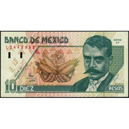 Mexique - Pick 105b - 10 pesos - Série AF - Préfixe L - 10/03/1996 - Etat : SPL
