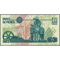 Mexique - Pick 105b - 10 pesos - Série AF - Préfixe L - 10/03/1996 - Etat : SPL
