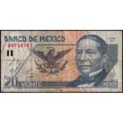 Mexique - Pick 106d - 20 pesos - Série BH - Préfixe Q - 23/04/1999 - Etat : TB-