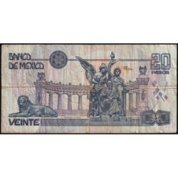 Mexique - Pick 106d - 20 pesos - Série BH - Préfixe Q - 23/04/1999 - Etat : TB-