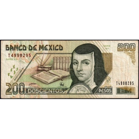 Mexique - Pick 109c - 200 pesos - Série AJ - Préfixe T - 17/03/1998 - Etat : TB+