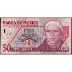 Mexique - Pick 112_4 - 50 pesos - Série CL - Préfixe X - 25/08/2000 - Etat : TB-