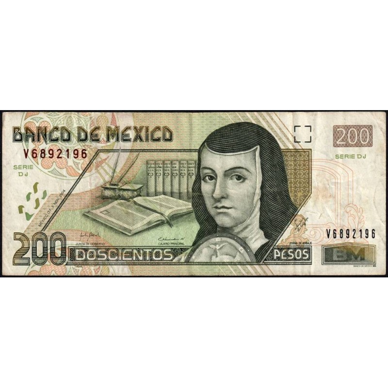 Mexique - Pick 119e_1 - 200 pesos - Série DJ - Préfixe V - 05/11/2004 - Etat : TB+