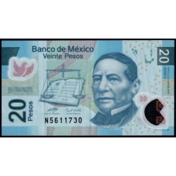 Mexique - Pick 122b - 20 pesos - Série C - Préfixe N - 22/11/2006 - Polymère - Etat : TTB