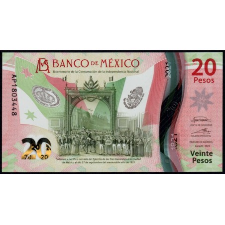 Mexique - Pick 132b_4 - 20 pesos - Série AP - 24/05/2021 - Polymère commémoratif - Etat : NEUF
