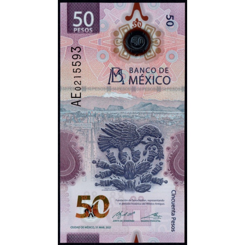 Mexique - Pick 133a_2 - 50 pesos - Série AE - 06/12/2023 - Polymère - Etat : NEUF