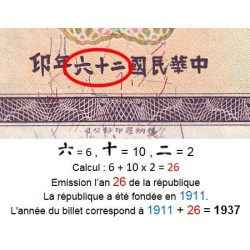 Chine - Bank of China - Pick 80_2 - 5 yüan - Série BK - 1937 - Etat : TB+