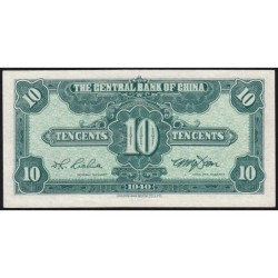 Chine - Central Bank of China - Pick 226 - 10 cents - Série F Y - 1940 - Etat : NEUF
