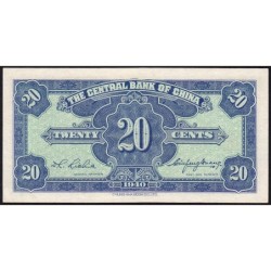 Chine - Central Bank of China - Pick 227a - 20 cents - Série B M - 1940 - Etat : NEUF