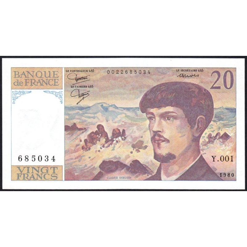 F 66-01 - 1980 - 20 francs - Debussy - Série Y.001 - Etat : SUP+