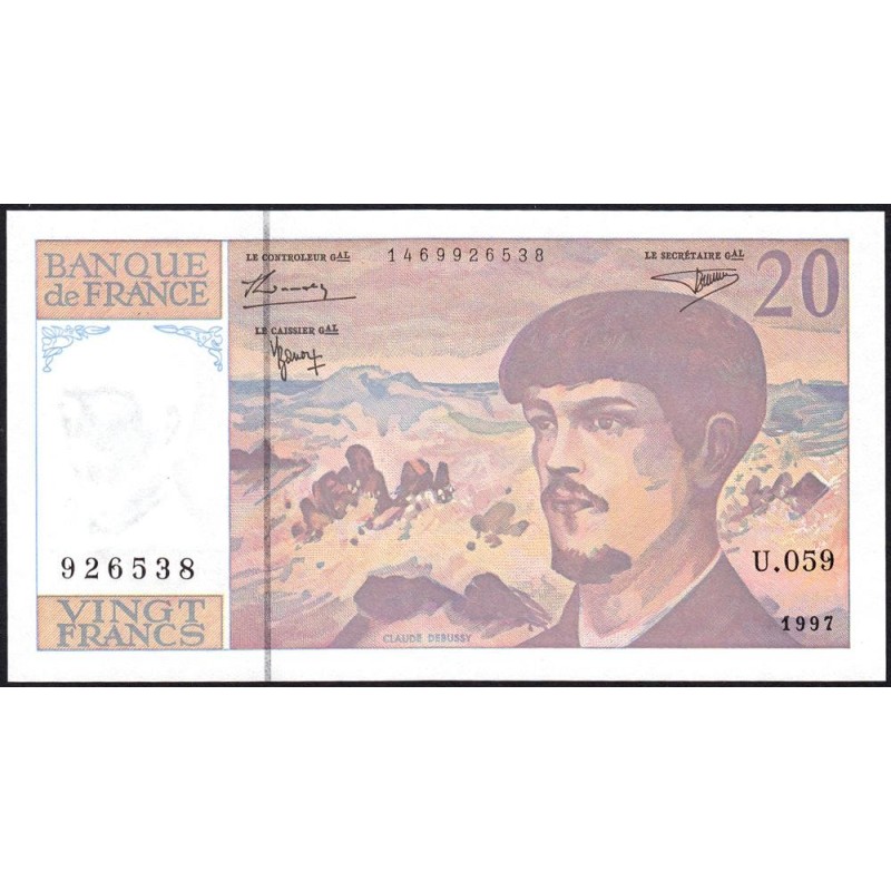 F 66ter-02 - 1997 - 20 francs - Debussy - Série U.059 - Etat : NEUF
